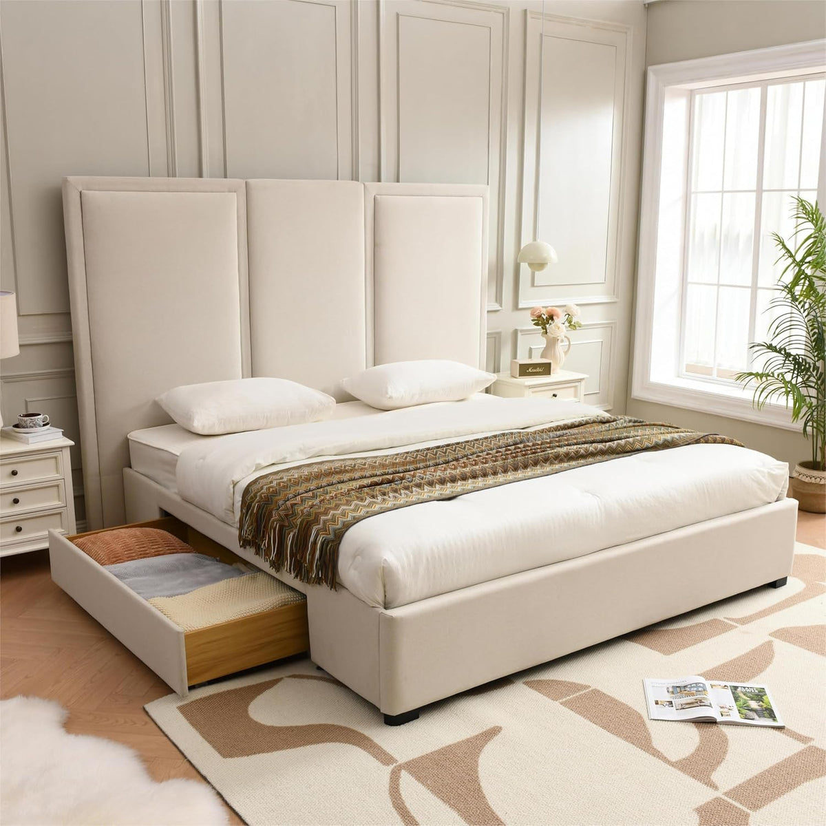 Modern Simplicity Linen Bed with Storage
