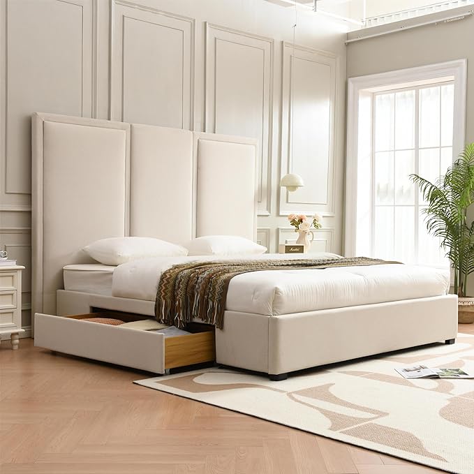 Modern Simplicity Linen Bed with Storage