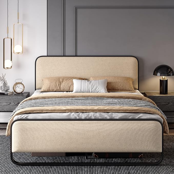 Modern Curved Upholstered Platform Bed