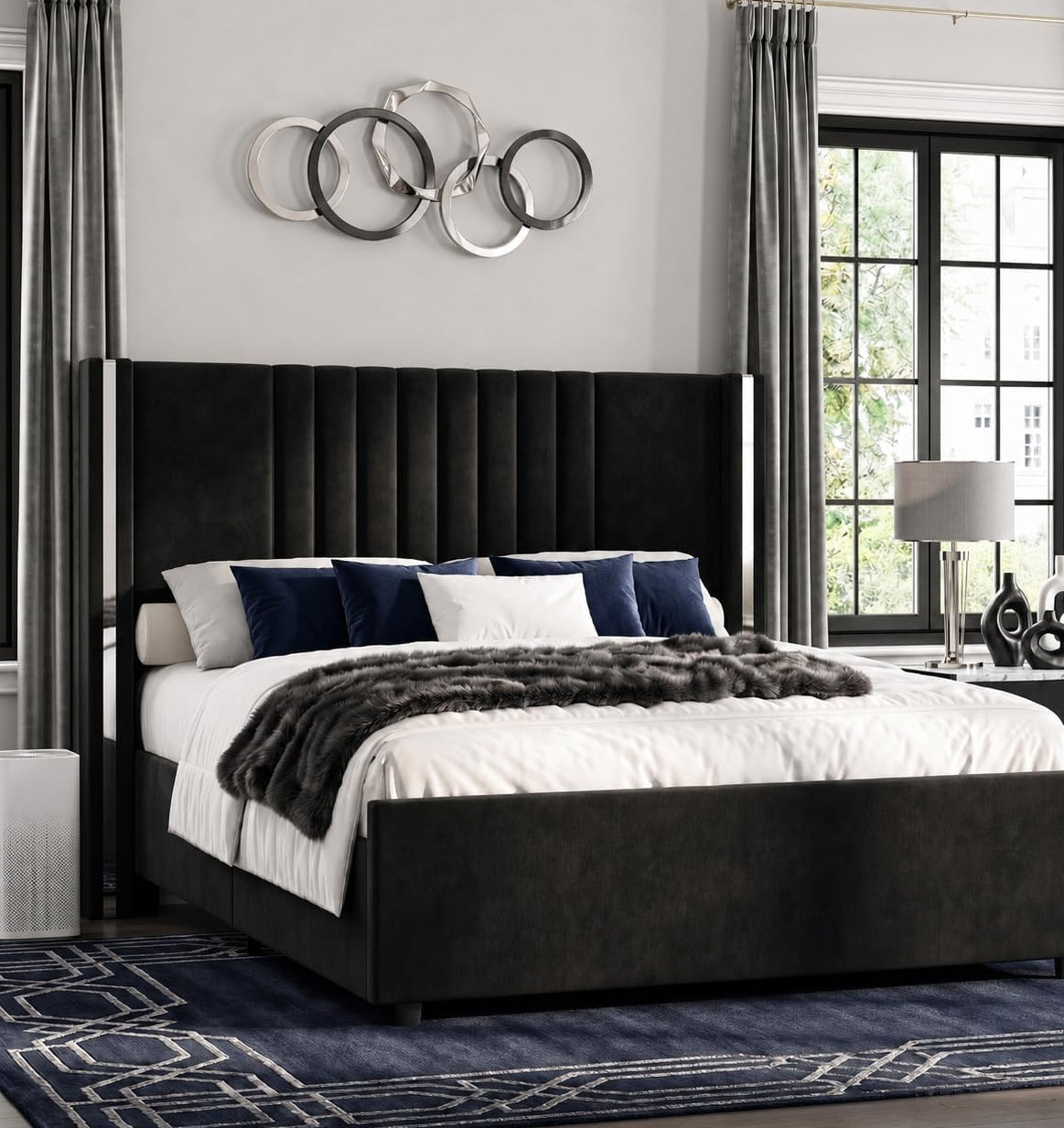 Modern Channel Tufted Velvet Bed