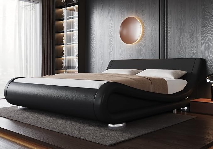 Modern Sleigh Upholstered Platform Bed