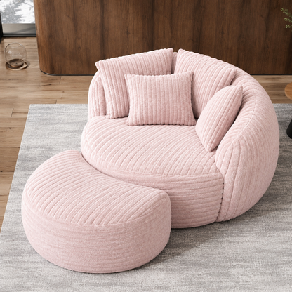 Modern Corduroy Oversized Lounge Chair with Ottoman