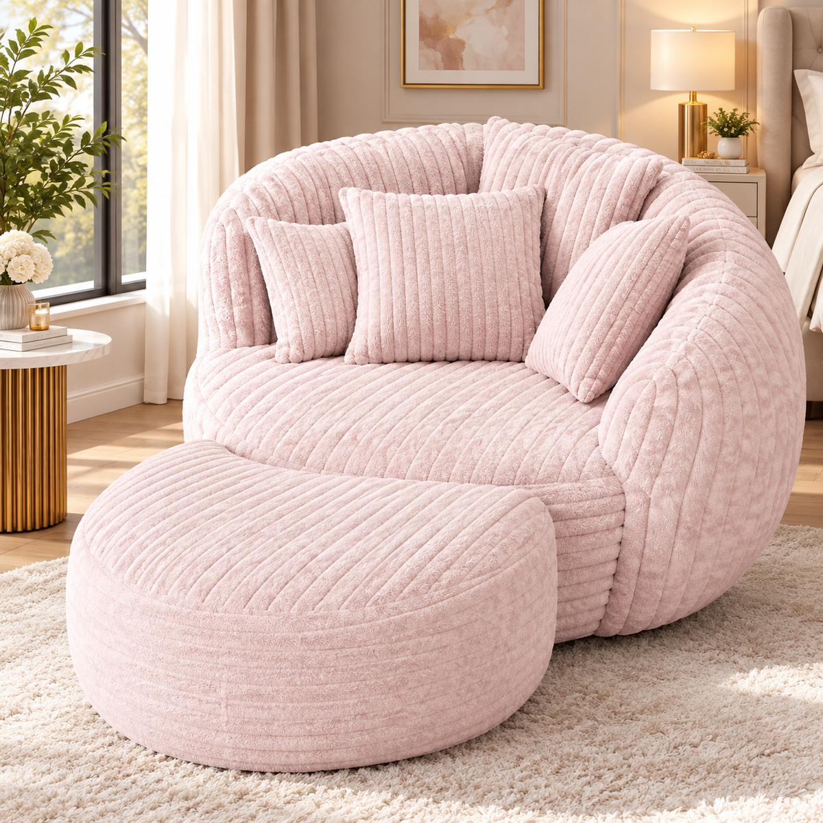 Modern Corduroy Oversized Lounge Chair with Ottoman