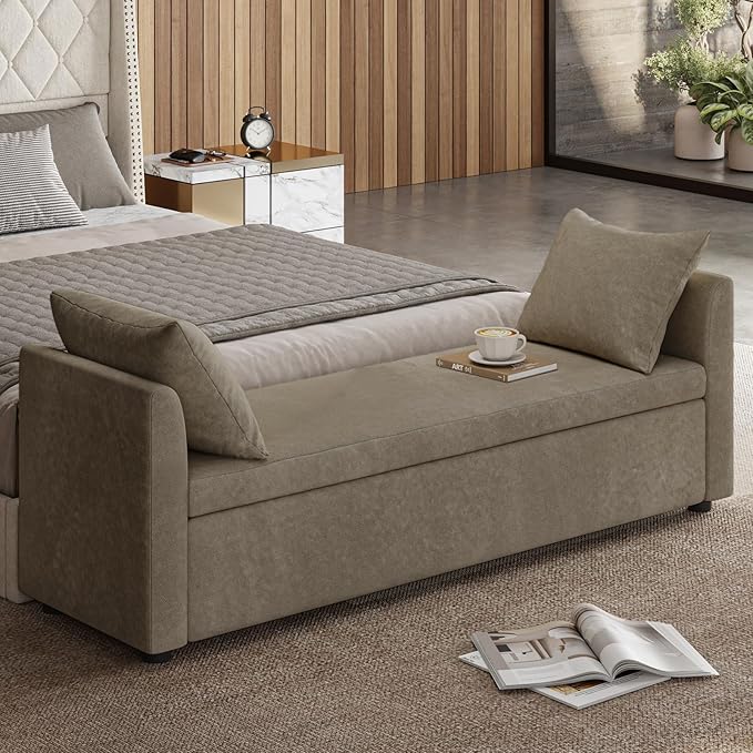 Modern Upholstered Storage Bench with Pillows