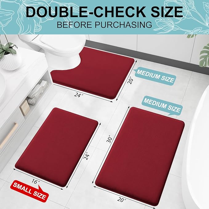 Premium Thick Microfiber Non-Slip Bath Mat, 4 Piece Set