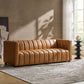 Luxe Channel Tufted Genuine Leather Sofa