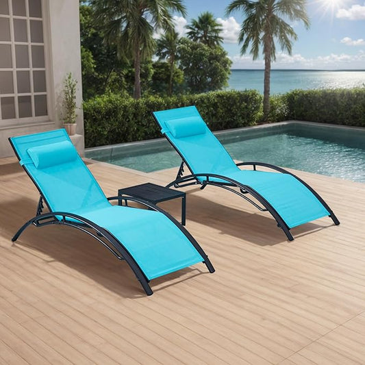 Oversized Lightweight Chaise Lounge Set with 2 Side Tables