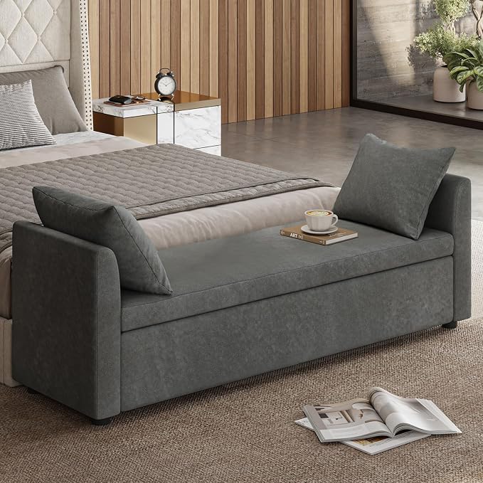 Modern Upholstered Storage Bench with Pillows