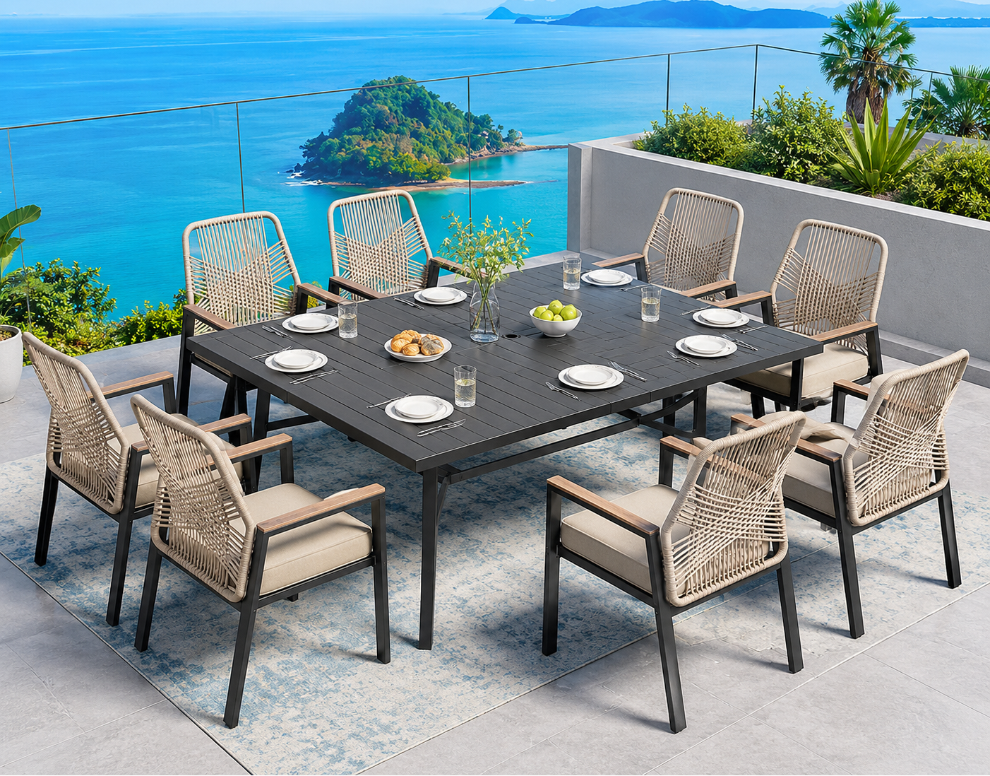 Coastal Breeze Rope Weave Patio Dining Set