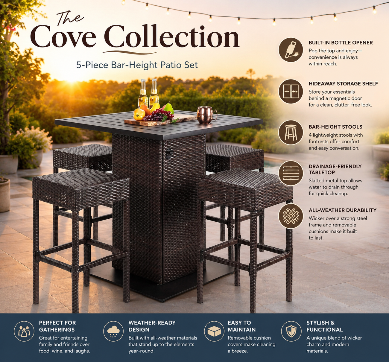 The Cove Collection 5-Piece Bar-Height Patio Set