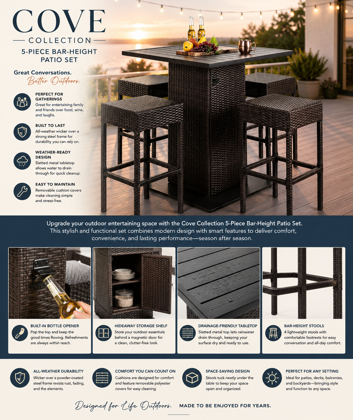 The Cove Collection 5-Piece Bar-Height Patio Set