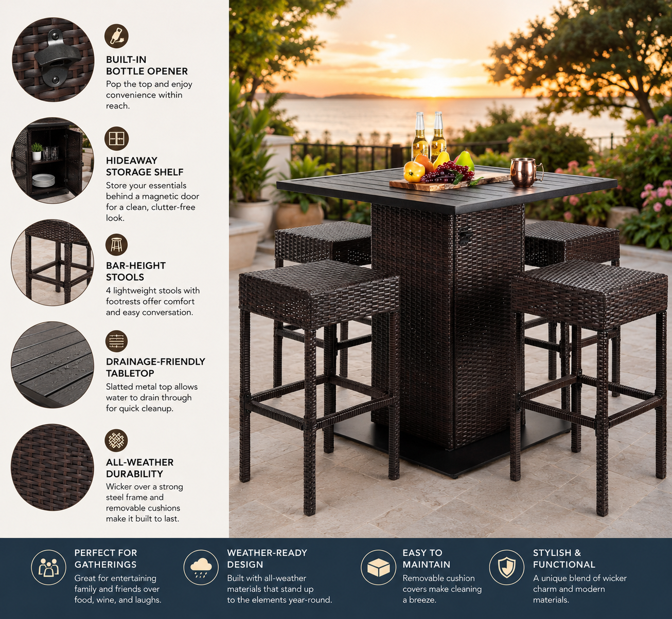 The Cove Collection 5-Piece Bar-Height Patio Set