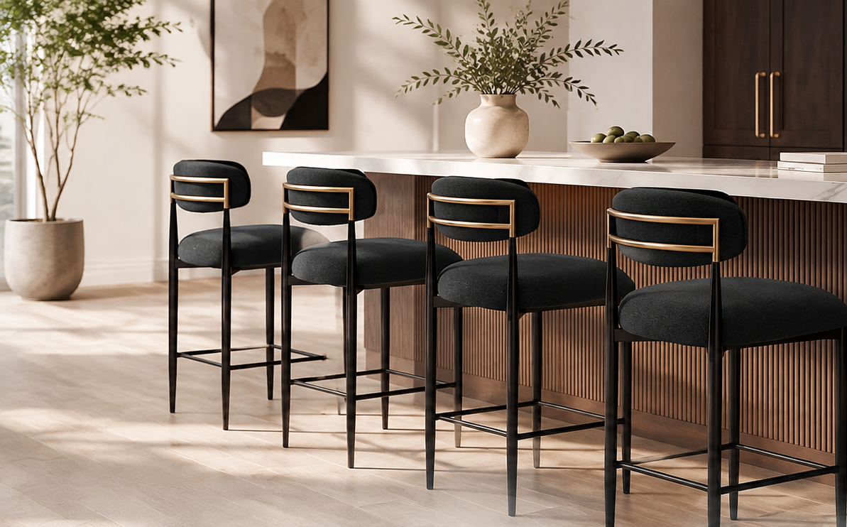 Modern Bouclé Counter Stool Set
