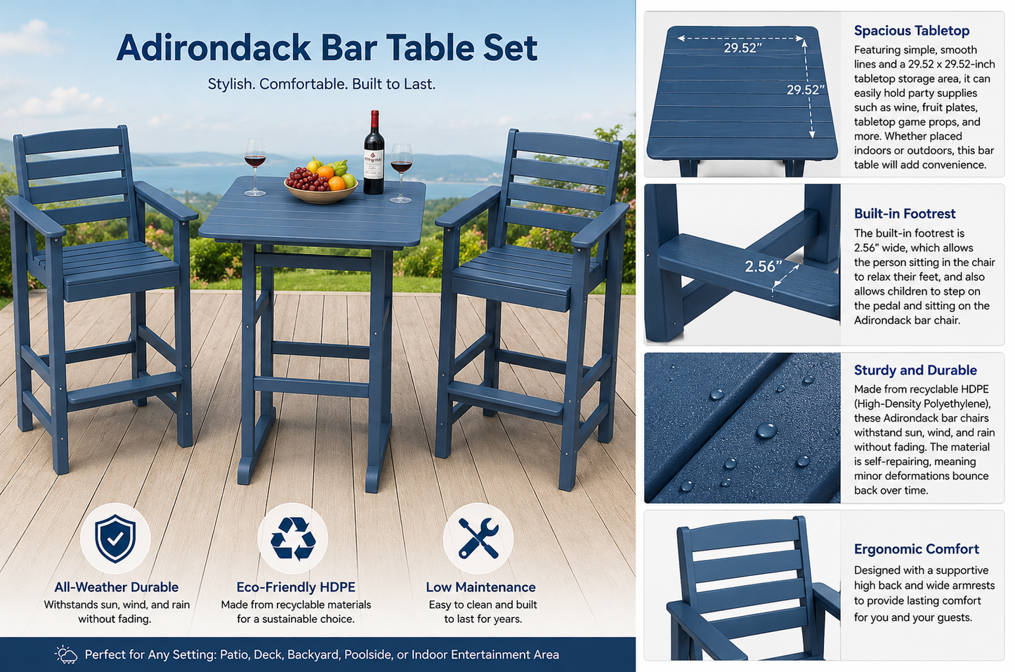 Adirondack Bar Table Set