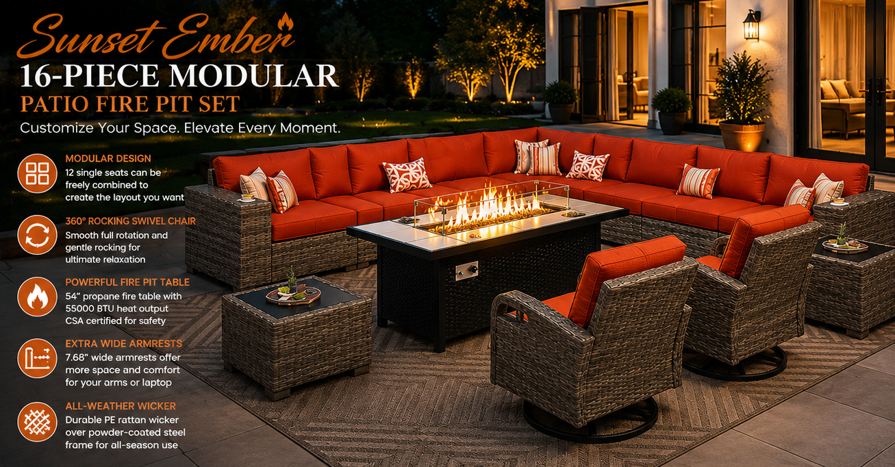 Sunset Ember 16-Piece Patio Fire Pit Set