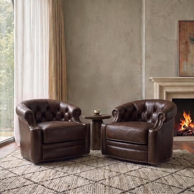 Regent™ Genuine Leather Swivel Barrel Chair