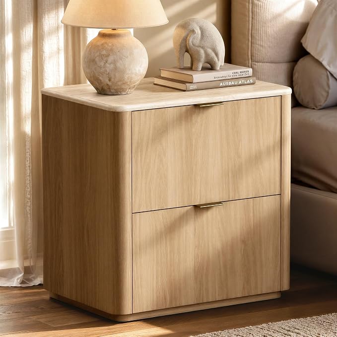 Modern Faux Travertine Nightstand Set