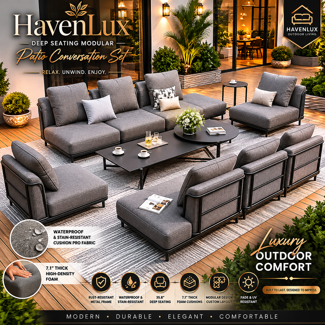 HavenLux Deep Seating Modular Patio Conversation Set