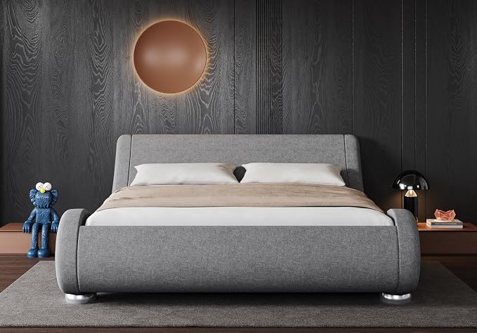 Modern Sleigh Upholstered Platform Bed