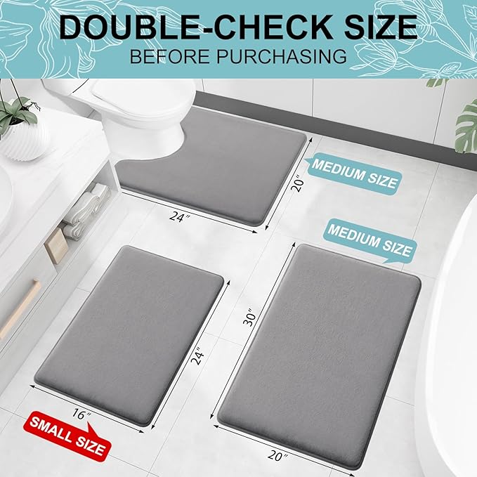 Premium Thick Microfiber Non-Slip Bath Mat, 4 Piece Set