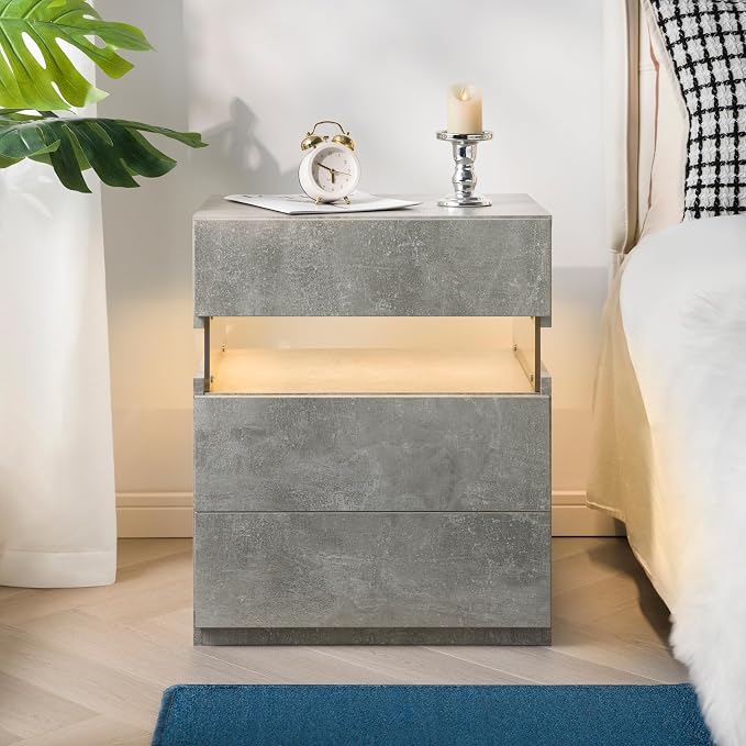Modern LED 3-Drawer Nightstand