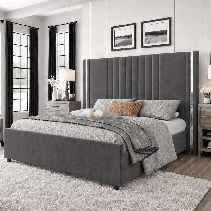 Modern Channel Tufted Velvet Bed