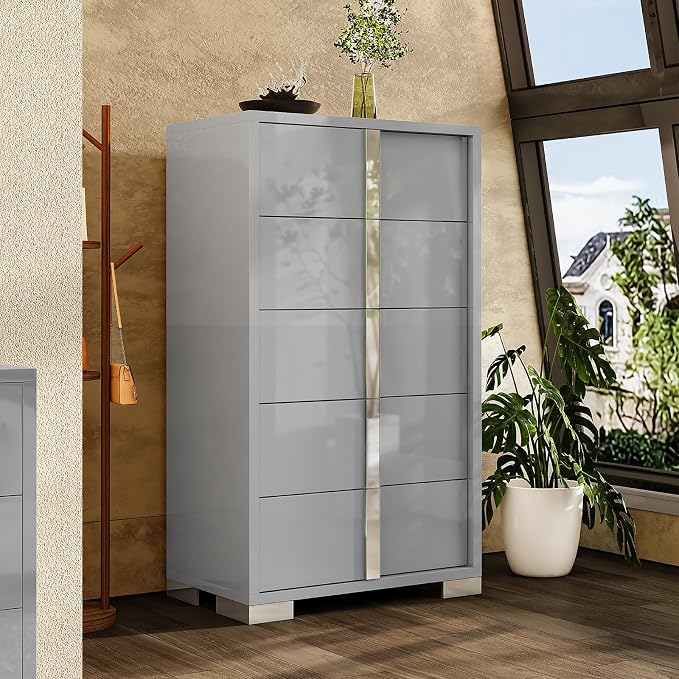 Modern High Gloss Dresser with Chrome Mirror Handles