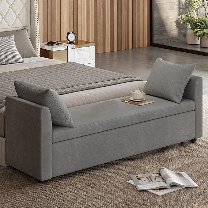 Modern Upholstered Storage Bench with Pillows