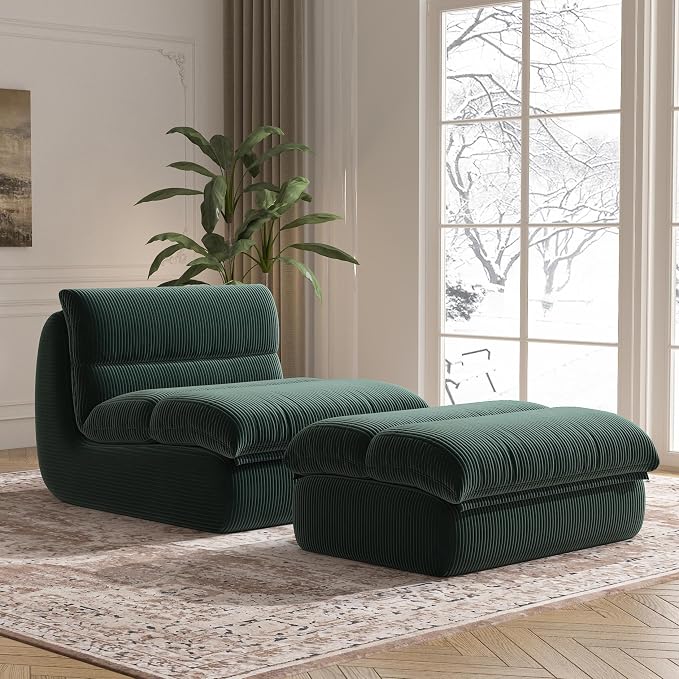 Modern Corduroy Lounge Chair with Ottoman