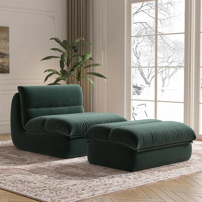 Modern Corduroy Lounge Chair with Ottoman