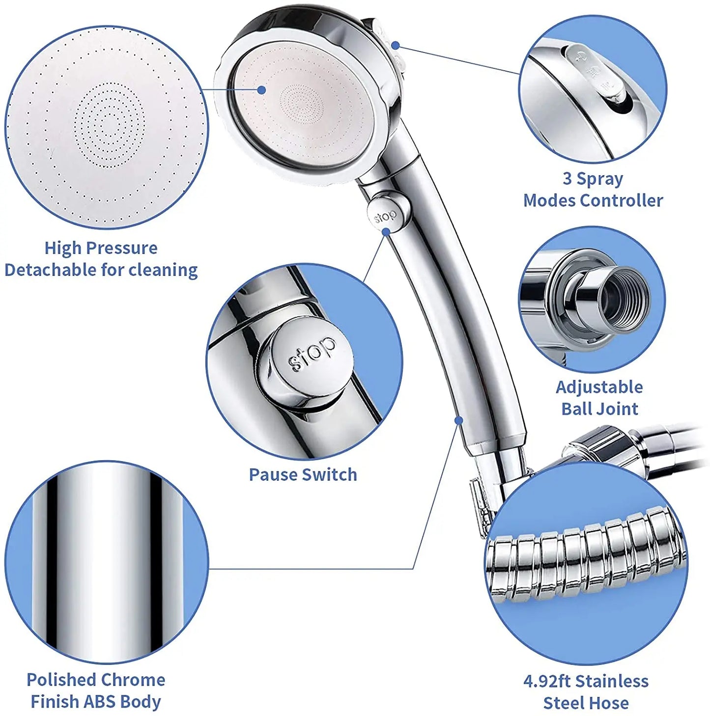 Universal High Pressure Shower Head Set