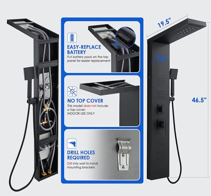 Shower Panel Tower System with LED Lights