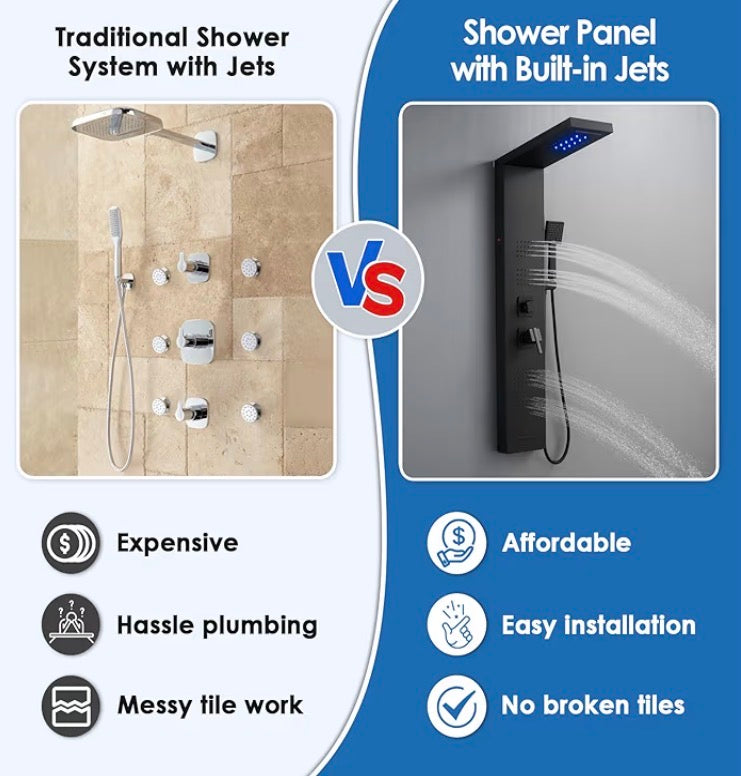 Shower Panel Tower System with LED Lights