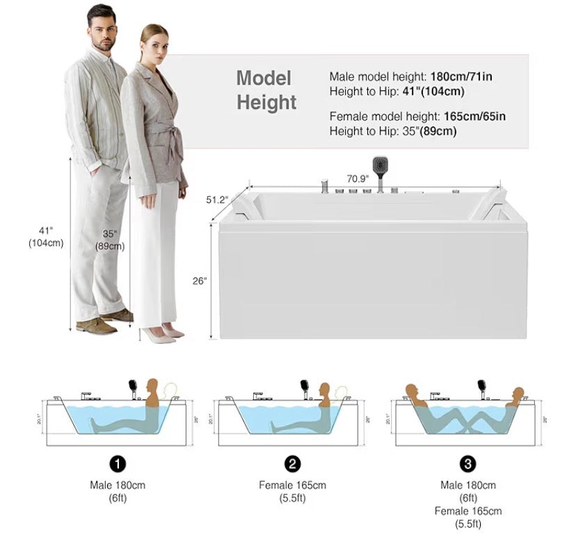 Jetted Hydromassage Whirlpool Bathtub