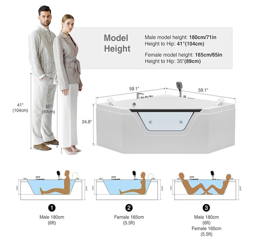 Jetted Hydromassage Whirlpool Bathtub