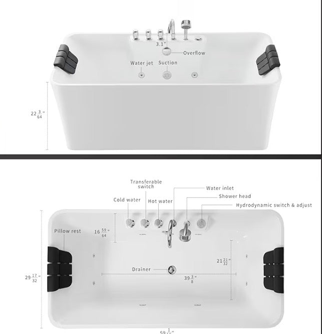 Jetted Hydromassage Whirlpool Bathtub