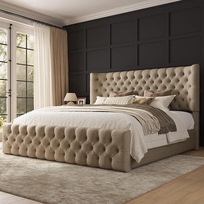 Luxe Diamond Tufted Wingback Bed