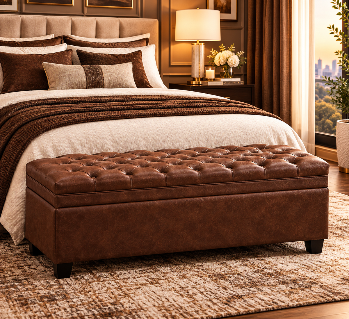 Modern Tufted Faux Leather Storage Bench