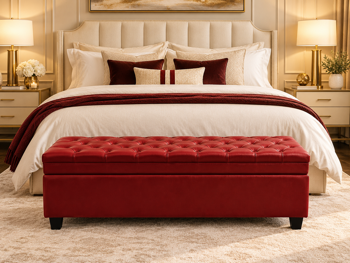 Modern Tufted Faux Leather Storage Bench