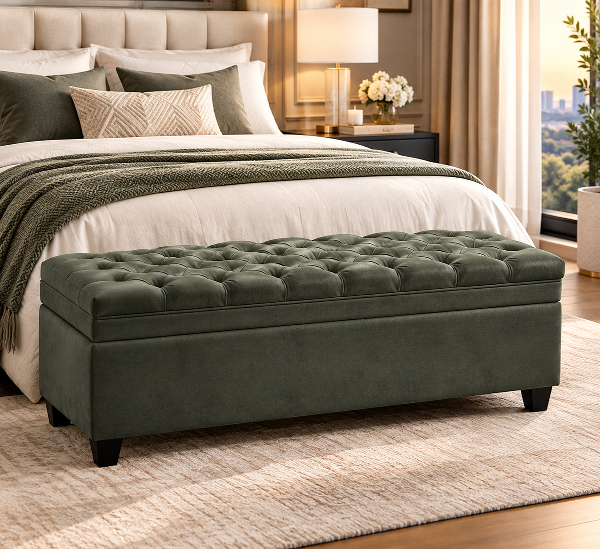 Modern Tufted Faux Leather Storage Bench