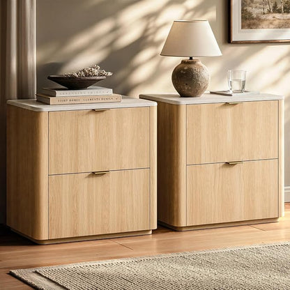 Modern Faux Travertine Nightstand Set