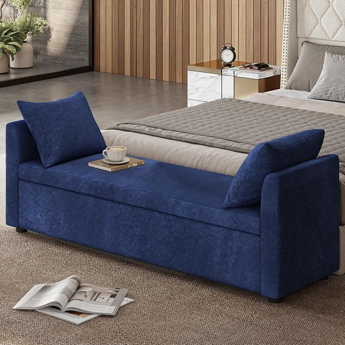 Modern Upholstered Storage Bench with Pillows