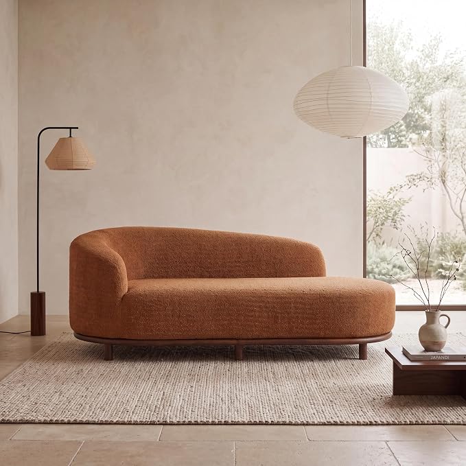 Modern Curved Bouclé Chaise Lounge
