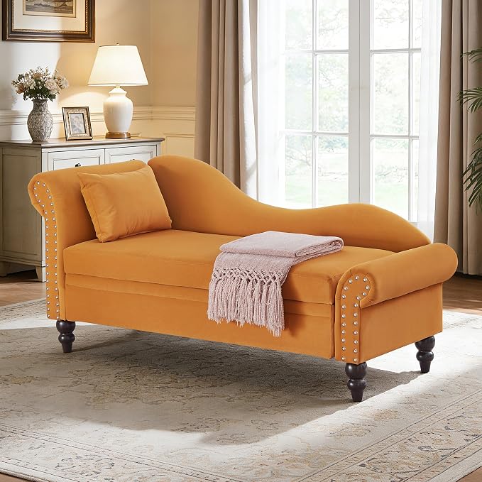 Modern Velvet Storage Chaise Lounge