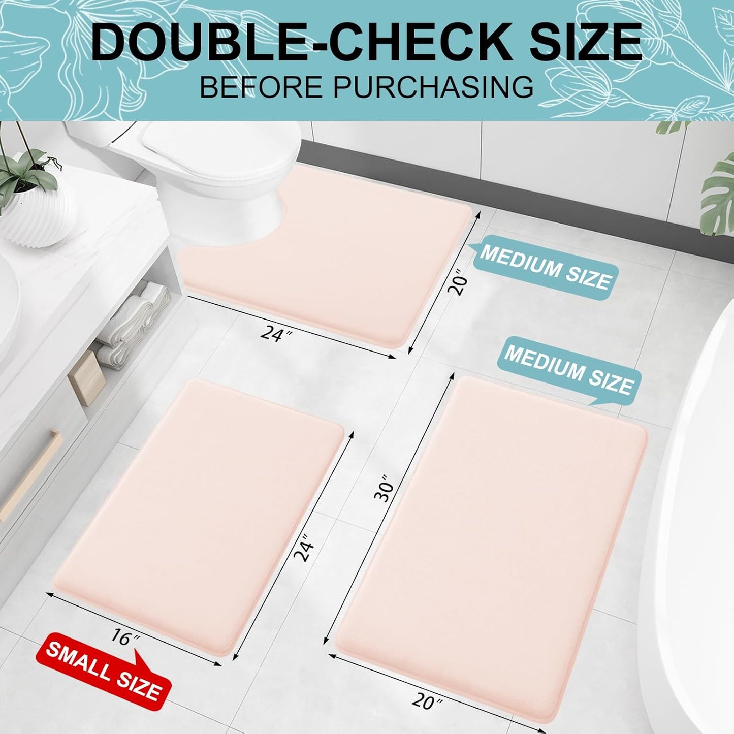 Premium Thick Microfiber Non-Slip Bath Mat, 4 Piece Set
