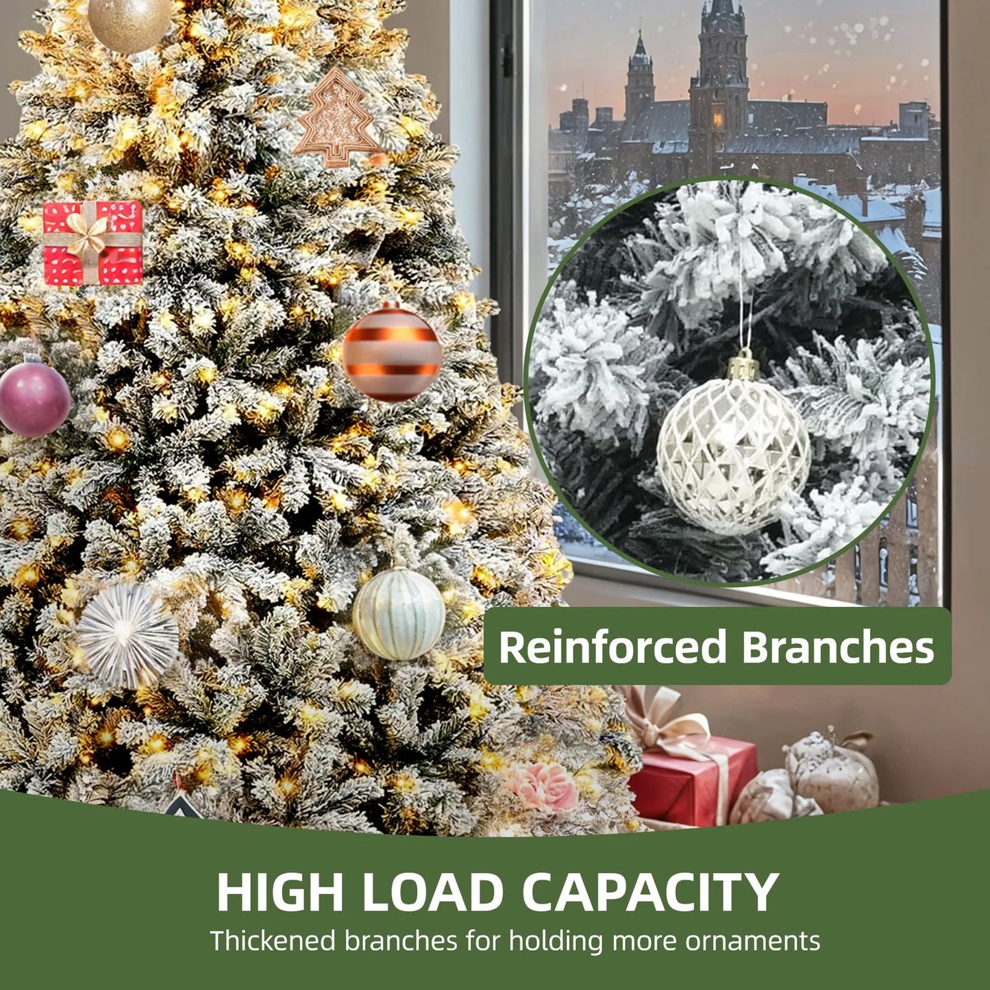 Snow Flocked Artificial Christmas Tree with LED Light and Remote Control