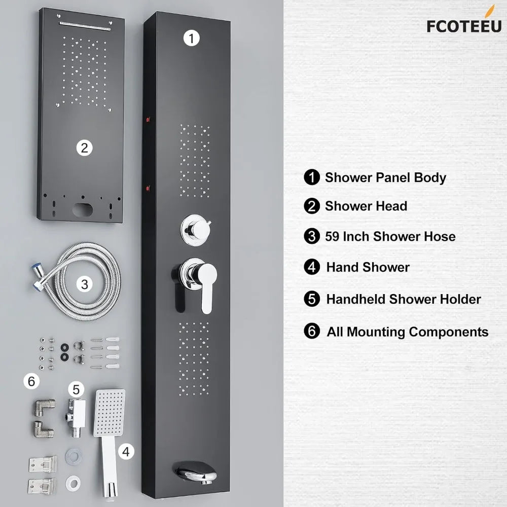 Modern Stainless Steel LED Shower Panel Full System Set