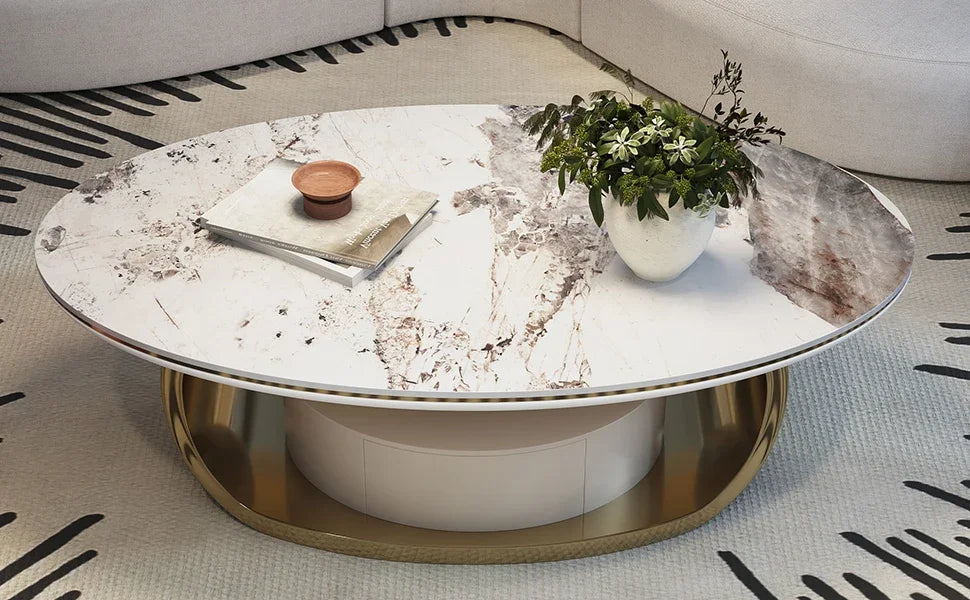 Modern Sintered Stone Marble Coffee Table with Storage Drawer