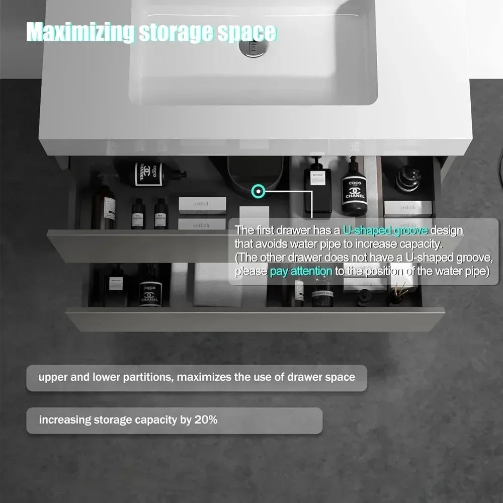 Minimalist Modern Sleek Wall Mounted Vanity with Sink