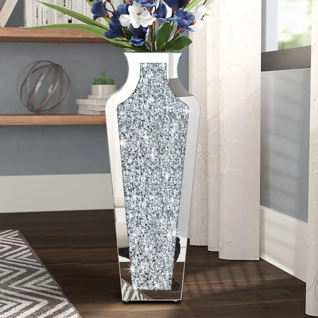 27" Luxurious Crushed Diamond Mirror Floor Vase